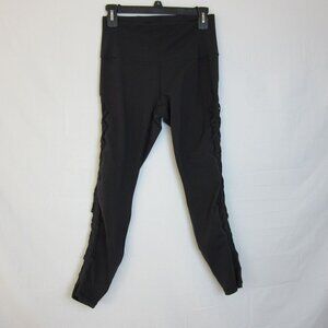 Lululemon Leggings Black Braided Mesh Gym Athletic Comfy 7/8 Length Women's 8